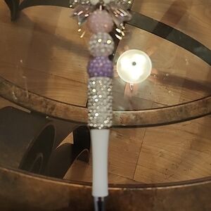 Elegant White and Purple Beaded Pen